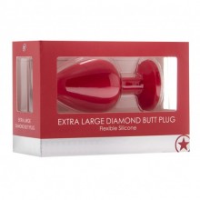 Экстра большая анальная пробка с прозрачным кристаллом «Diamond Butt Plug Extra Large», красная, Shots Media, OU183RED, длина 9.3 см.