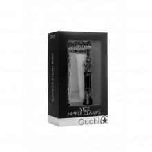 Металлические зажимы на соски с цепочкой «Vice Nipple Clamps», черные, Shots Media OU087BLK, длина 48 см., со скидкой