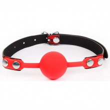Кляп-шарик из силикона на ремешке с кнопками, цвет красно-черный, Notabu NTB-80537, цвет красный