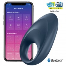 Эрекционное кольцо с вибрацией и управлением со смартфона Satisfyer «Mighty One», синее, J2008-19, цвет синий, длина 9 см.