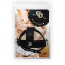 Черное лассо с двумя петлями для подхвата мошонки, Джага-Джага 901-06 BX DD, из материала экокожа, длина 19.5 см.