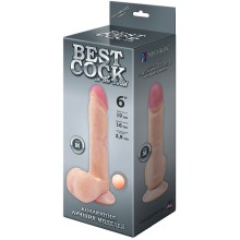 Телесный реалистичный фаллоимитатор на присоске «Best Cock 6» с мошонкой, рабочая длина 16 см, Lovetoy 591403, бренд LoveToy А-Полимер, длина 19 см.