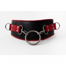Ошейник широкий с карабинами и кольцами, черно-красный, Джага-Джага 912-11 BX DD, из материала экокожа