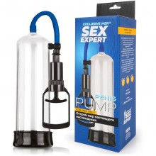 Вакуумная помпа для увеличения пениса с ручным насосом-поршнем, цвет прозрачный, Sex Expert SEM-55161, длина 20 см.