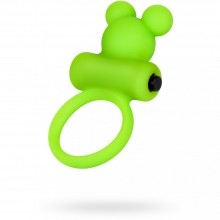 Зеленое виброкольцо с ушками на пенис «A-Toys by TOYFA» со съемной вибропулей, длина 8.1 см.