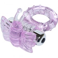 Эрекционное кольцо с вибрацией и клиторальным отростком в виде бабочки «7 Speed Butterfly Cock Ring», Aphrodisia 32008-purpleHW, из материала TPE, цвет Фиолетовый, диаметр 2.5 см.