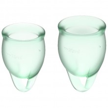 Набор зеленых менструальных чаш Feel confident Menstrual Cup, бренд Satisfyer, цвет Зеленый, 20 мл., со скидкой