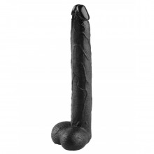 Фаллоимитатор-гигант черного цвета с мошонкой, рабочая длина 33.5 см, максимальный диаметр 5.7 см, Джага-Джага 1015-09 BX DD, длина 39.5 см.