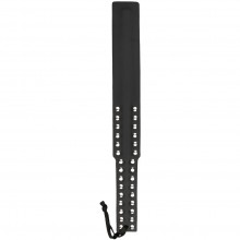 Черная шлепалка для эротических игр c заклепками по периметру рукоятки «Easytoys Long Leather Paddle Studded», ET286BLK, коллекция Easy Toys, длина 44.5 см.