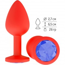 Анальная втулка силиконовая красная с синим кристаллом, длина 7.3 см.