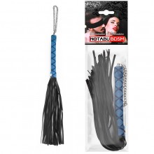 Черная многохвостая плеть-флоггер с синей ручкой, длина хвоста 24 см, Notabu ntb-80645, цвет синий, длина 40 см.