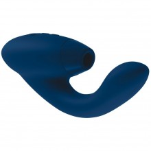 Перезаряжаемый бесконтактный клиторальный стимулятор «Womanizer Duo» с вагинальным отростком, WZ071SG5, цвет синий, длина 12 см.