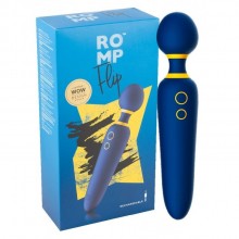 Компактный и универсальный вибромассажер «Romp Flip», с гнущейся головкой, для интимного массажа, цвет синий, от ROMP RPWDSG5, длина 23 см.