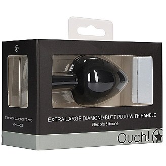 Анальная пробка для ношения с кристаллом «Diamond Butt Plug With Handle», рабочая длина 8.5 см, Shots OU483BLK, бренд Shots Media, из материала Силикон, коллекция Ouch!, длина 9.8 см., со скидкой