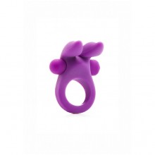 Фиолетовое эрекционное кольцо с вибрацией «Rabbit Cockring» с ушками, диаметр 3 см.