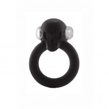 Черное эрекционное кольцо с вибрацией «Shadow Skull Cockring» с черепом, длина 5.6 см.