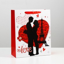 Ламинированный подарочный пакет «Романтичная пара Love» 32 х 26 см, арт. 4674693, длина 32 см.