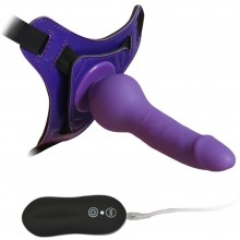 Фиолетовый страпон «10 Mode Vibrations 6.3 Harness Silicone Dildo» с выносным пультом управления, длина 15.5 см, Howells 92005Purple, из материала Силикон, длина 15.5 см., со скидкой