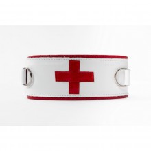 Ошейник медсестры с крестом и двумя D-образными кольцами, Джага-Джага 912-08 BX DD, цвет белый