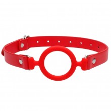 Красный кляп-кольцо с кожаными ремешками «Silicone Ring Gag», диаметр 5.2 см, Shots OU463RED, бренд Shots Media, из материала Силикон, длина 57 см.