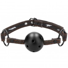 Джинсовый кляп-шарик «With Roughend Denim Straps», черный, Shots OU469BLK, длина 61 см.