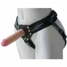 Пояс-трусики с реалистичной насадкой и вагинальной пробкой «Strap On Exotic Linda», цвет телесный, материал неоскин, LoveToy 331003, бренд Биоклон, длина 17.5 см.