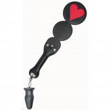 Шлепалка дизайнерская с подвеской в форме анальной пробки «Черви», черно-красная, Lovetoy 520500, из материала ПВХ