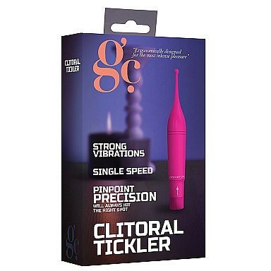 Клиторальный вибромассажер «Clitoral Tickler» для точечной стимуляции, розовый, диаметр кончика 0.6 см, Shots GC038PNK, бренд Shots Media, из материала Пластик АБС, длина 16 см.