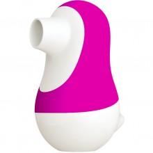 Розовый перезаряжаемый клиторальный вакуумный вибратор 2 в 1 с имитацией кунилингуса «Сатисфакер Pinguino», FleshNash FNBS1034P, длина 9.4 см.