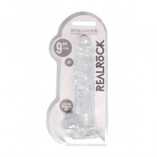 Фалоимитатор прозрачный с мошонкой на присоске «Realrock Crystal Clear Dildo 9», прозрачный, рабочая длина 19 см, Shots Media REA093TRA, из материала TPE, длина 25 см.