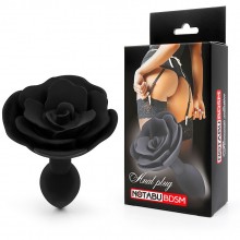 Втулка анальная черного цвета с ограничителем в виде розы, длина 8 см.