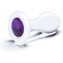 Стеклянная анальная пробка с фиолетовым стразом стразом, длина 9 см, Glas GLAS-162, цвет прозрачный, длина 9 см.