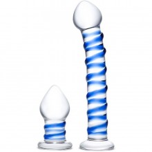 Сет из 2-х стеклянyых игрушек «Swirly Dildo & Buttplug Set», Glas GLAS-SET-04, цвет прозрачный, длина 17.8 см.