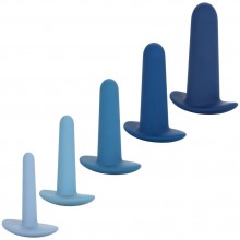 Набор анальных расширителей «They-Ology 5-Piece Wearable Anal Training Set», всех оттенков голубого цвета, для новичков,, длина 7.7 см.