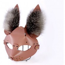 Кожаная маска «Зайка» с мехом на ушах