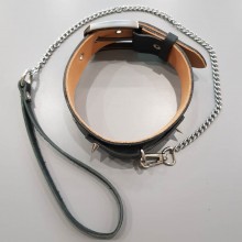 Ошейник из кожи с поводком для БДСМ «Pit Bull 030U» с бежевой подкладкой, черный, BDSM96 030U, из материала Кожа