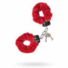 Металлические наручники «Штучки-дрючки меховые» с красным искусственным мехом, 690202