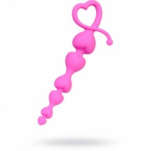 Анальная цепочка «Штучки-дрючки» в виде сердечек, силикон, розовая, общая длина 18.5 см, максимальный диаметр 3 см, 690115, длина 18 см.
