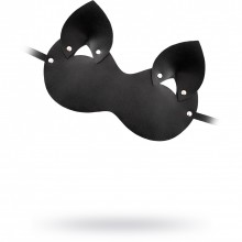 Закрытая черная кожаная маска «Кошка» с ушками, Штучки-дрючки 690061, со скидкой