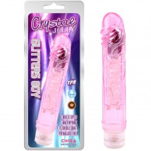 Вибратор «Glitters Boy Pink», цвет нежно розовый, с мультискоростным режимом, CN-131834270, бренд Chisa Novelties, из материала TPE, коллекция Crystal Jelly, длина 23.5 см.
