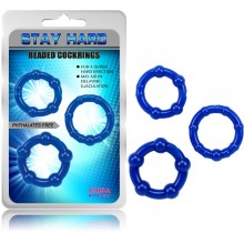 Набор эрекционных колец «Beaded Cock Rings - Blue», цвет синий, CN-330300013, из материала TPE, диаметр 3.6 см.