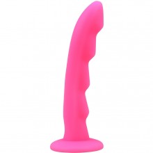 Ярко-розовая насадка «Crush On Cavelier Pink» изогнутой формы с волнистым рельефом, Chisa CN-404013481, бренд Chisa Novelties, длина 16 см.