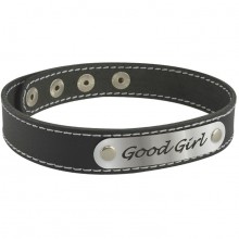 Черный кожаный чокер с белой строчкой «Good Girl», Sitabella 3353 GG, длина 41 см.