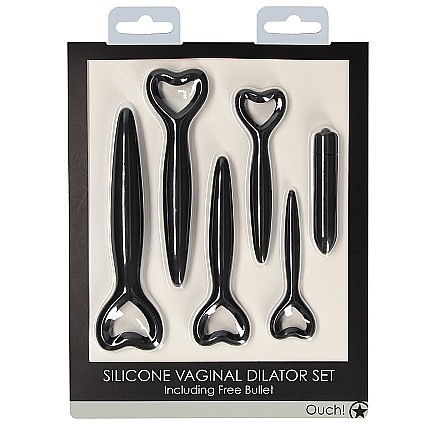 Набор вагинальных расширителей с вибропулей «Silicone Vaginal Dilator Set», цвет черный, OU485BLK, бренд Shots Media, длина 17.9 см.