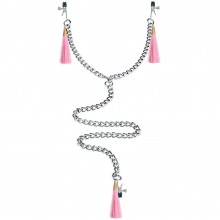 Зажимы на соски и половые губы с розовыми кисточками «Nipple Clit Tassel Clamp With Chain», Lovetoy LV761010 pink, бренд Биоритм, цвет Розовый