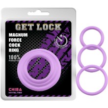 Набор из 3 эрекционных колец «Magnum Force Cock Ring», силикон, цвет фиолетовый, Chisa CN-240301779, коллекция Get Lock, диаметр 5 см.