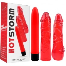 Набор для интимной стимуляции вибратор и 2 насадки «Hotstorm Hers Dildo Kit», красный, Chisa CN-134714637, бренд Chisa Novelties, из материала TPR, длина 21 см.