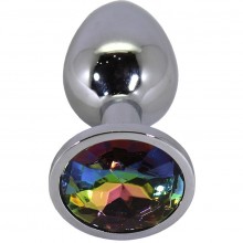 Анальная пробка алюминиевая, малая, серебряная, кристалл цветной, общая длина 7 см, Eroticon P3404M-01, цвет серебристый, длина 7 см.