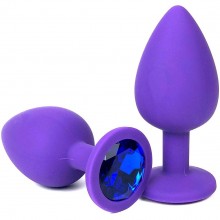 Фиолетовая анальная пробка с синим стразом, общая длина 6.8 см, Vandersex 122-1FBB, цвет Синий, длина 6.8 см.