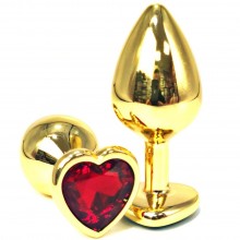 Золотистая анальная пробка с красным кристаллом-сердцем, общая длина 7 см, Vandersex 170-GMR, из материала Металл, длина 7 см.